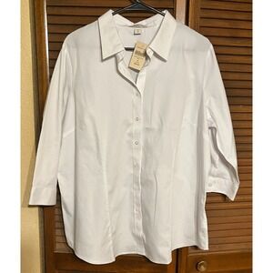 COLDWATER CREEK Womens 1X White No Iron Blouse Button Front 3 4 Sleeve Top